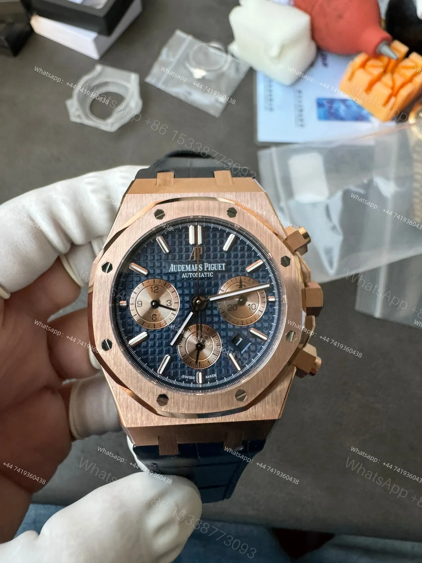 View 7 of Audemars Piguet Super Clone Royal Oak Rose Gold Blue Dial 26331OR Chronograph