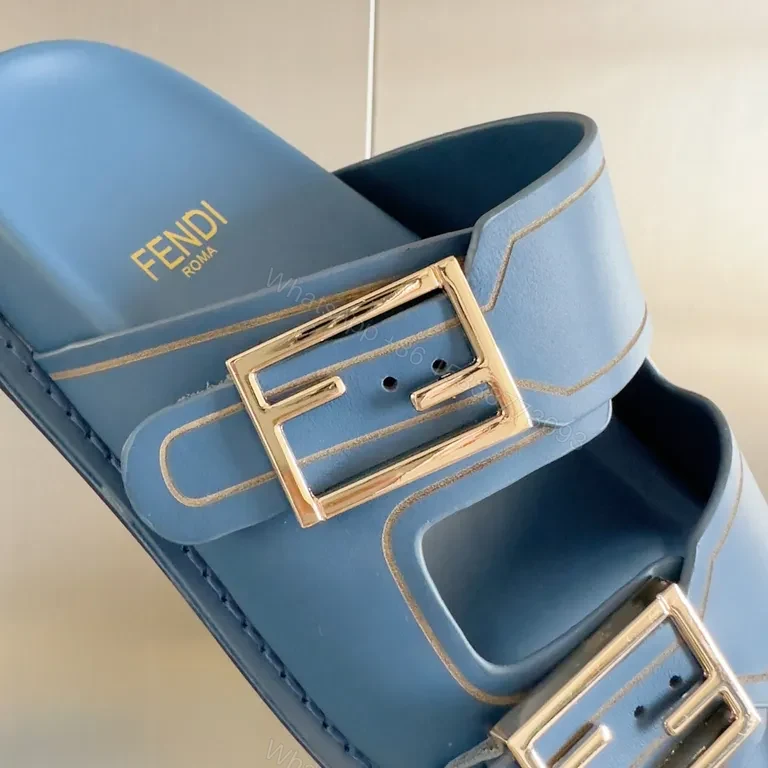 View 2 of Sky-Blue Fendi Leather Slide with Architectural Straps