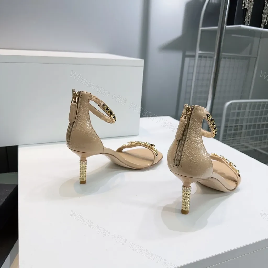 View 3 of Nude Patent Heels with Crystal Ankle-Strap Embellishments