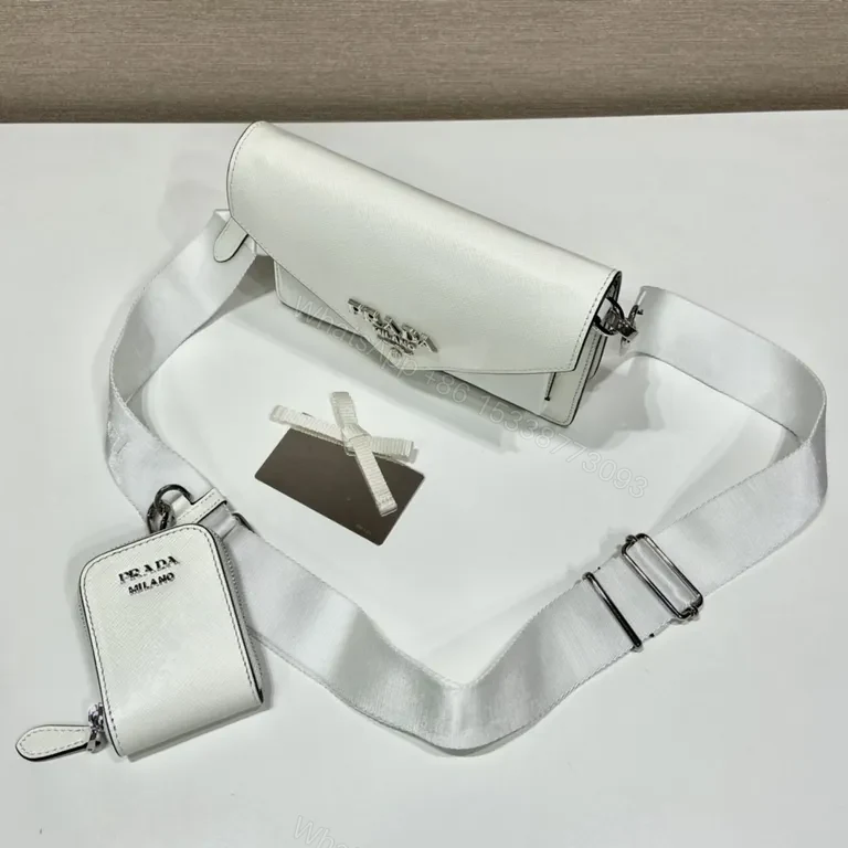 View 2 of White Prada Crossbody with Detachable Pouch - Luxe Saffiano Bag