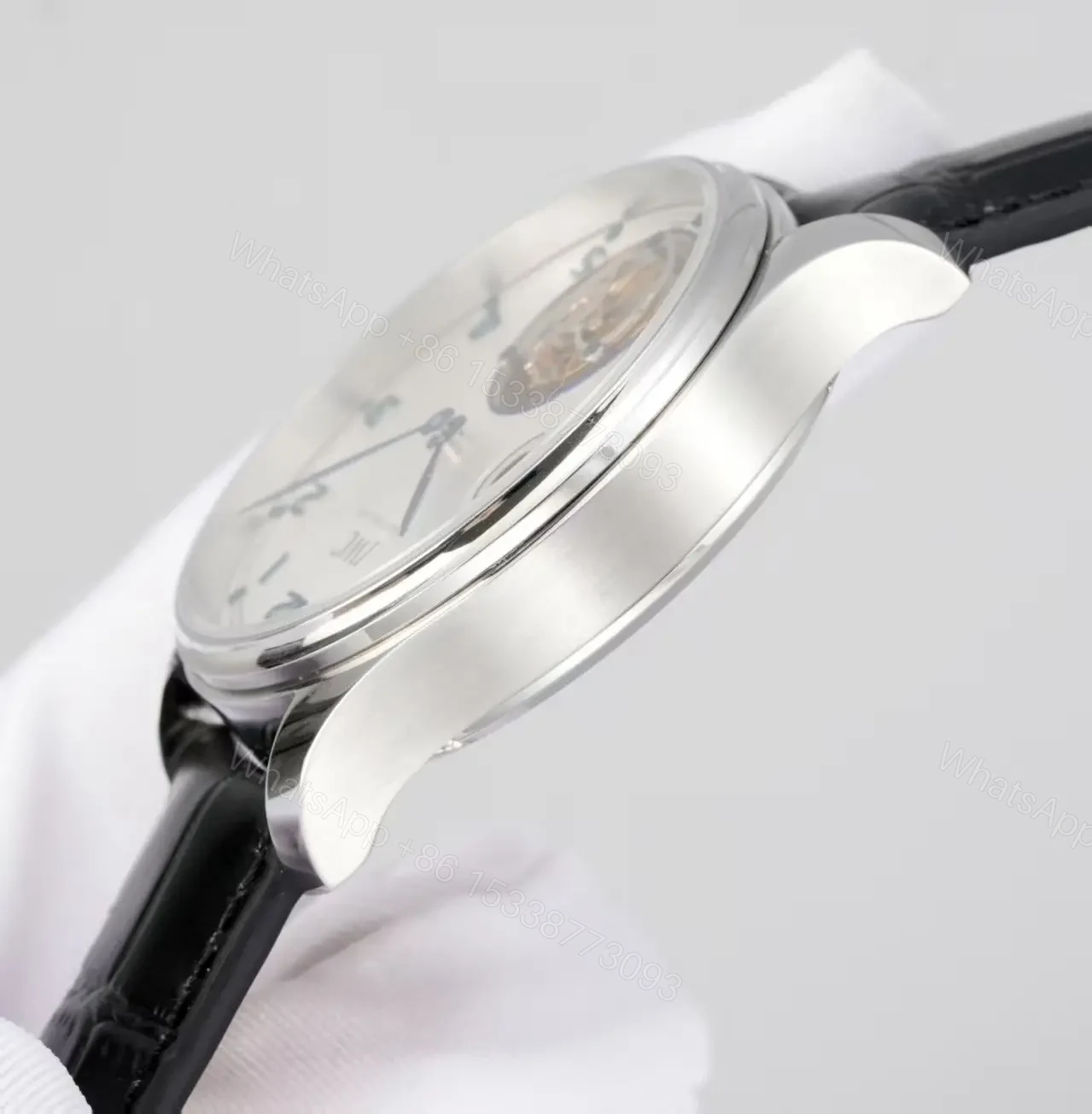 View 6 of IWC White Tourbillon Watch Silver Case Black Leather Strap Ultimate 42MM IWC-TOUR-WHT-SV42