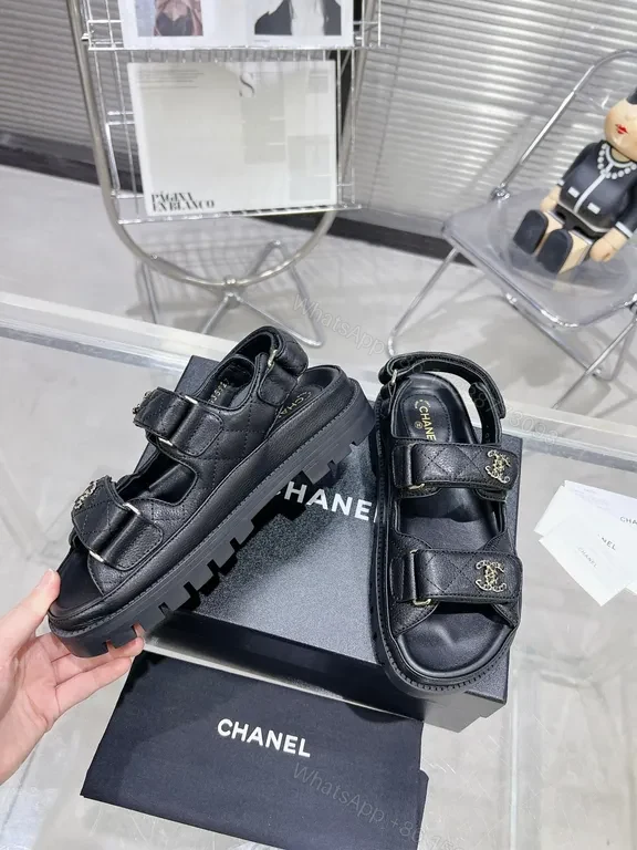 Black Leather Sandals with Chanel Hardware â€“ Luxury Comfort Sandals — view 7
