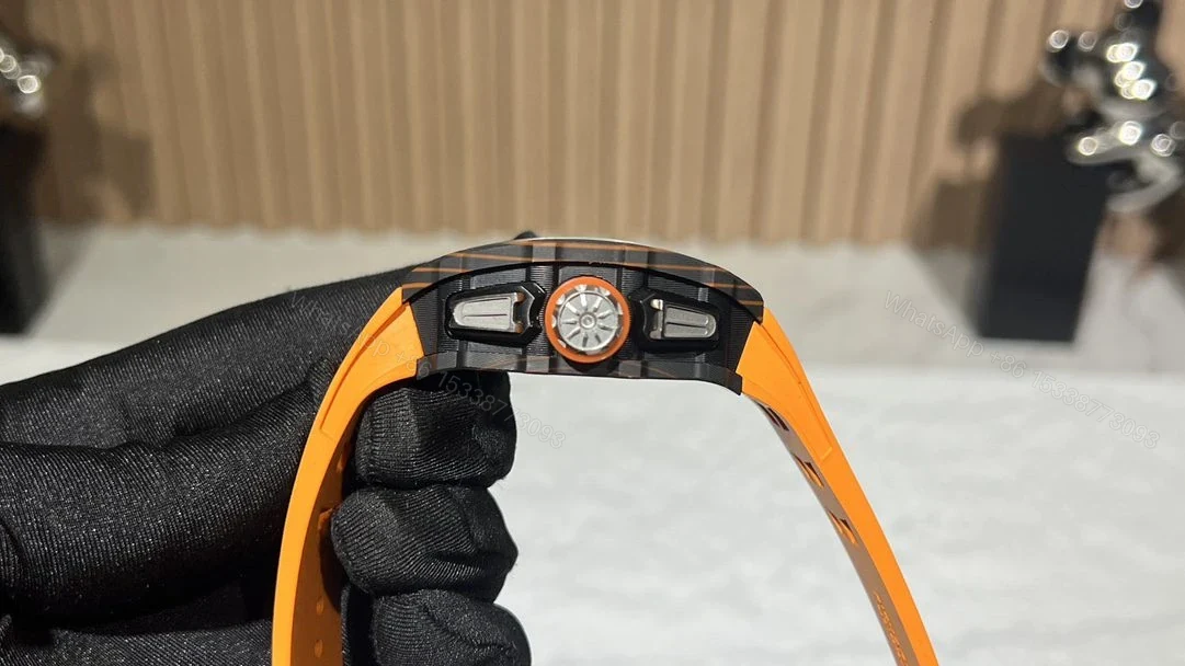 View 7 of Replica Richard Mille RM 11-03 McLaren Carbon Fiber Skeleton Chronograph Orange Rubber Strap