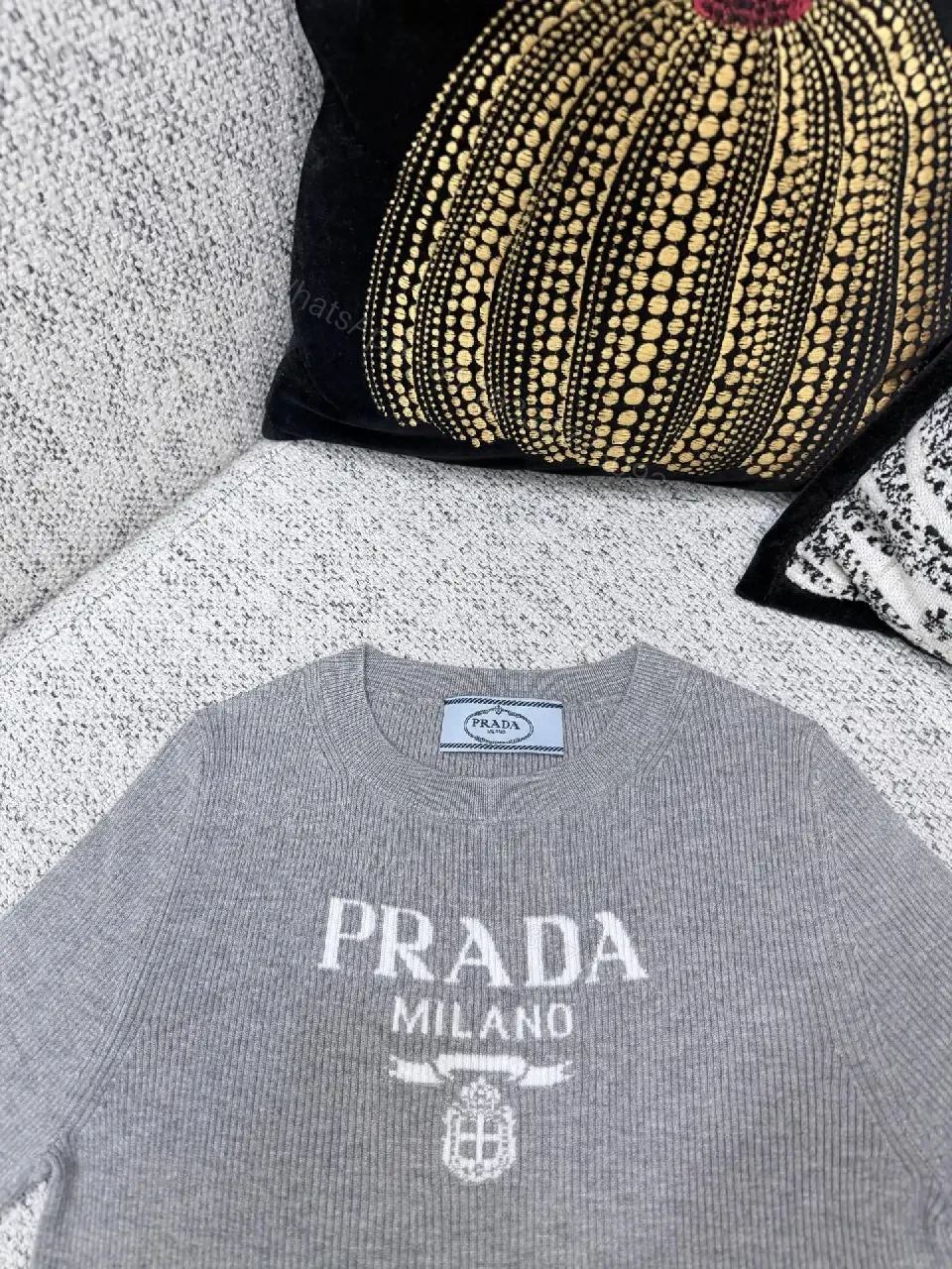 View 3 of Grey Ribbed Prada Milano T‐Shirt Dress: Subtle Texture, Everyday Luxury