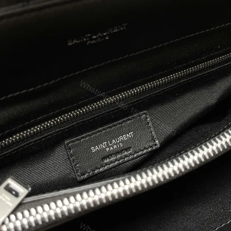 View 3 of Quilted YSL-Style Messenger Bag - Black Leather, Luxe Hardware
