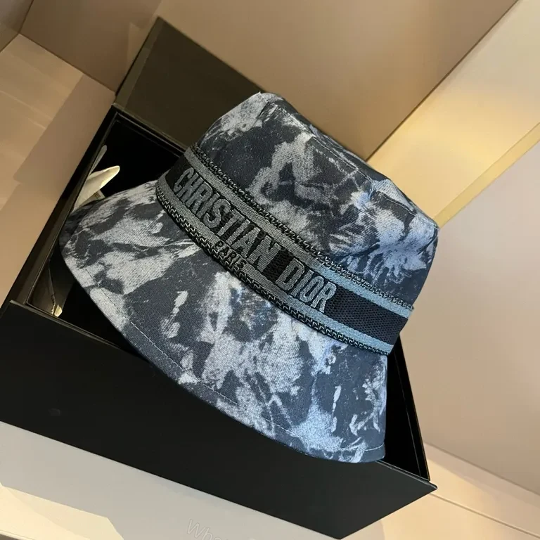 View 3 of Blue-Gray Tie-Dye Bucket Hat with Dior Band â€“ Luxe Streetwear