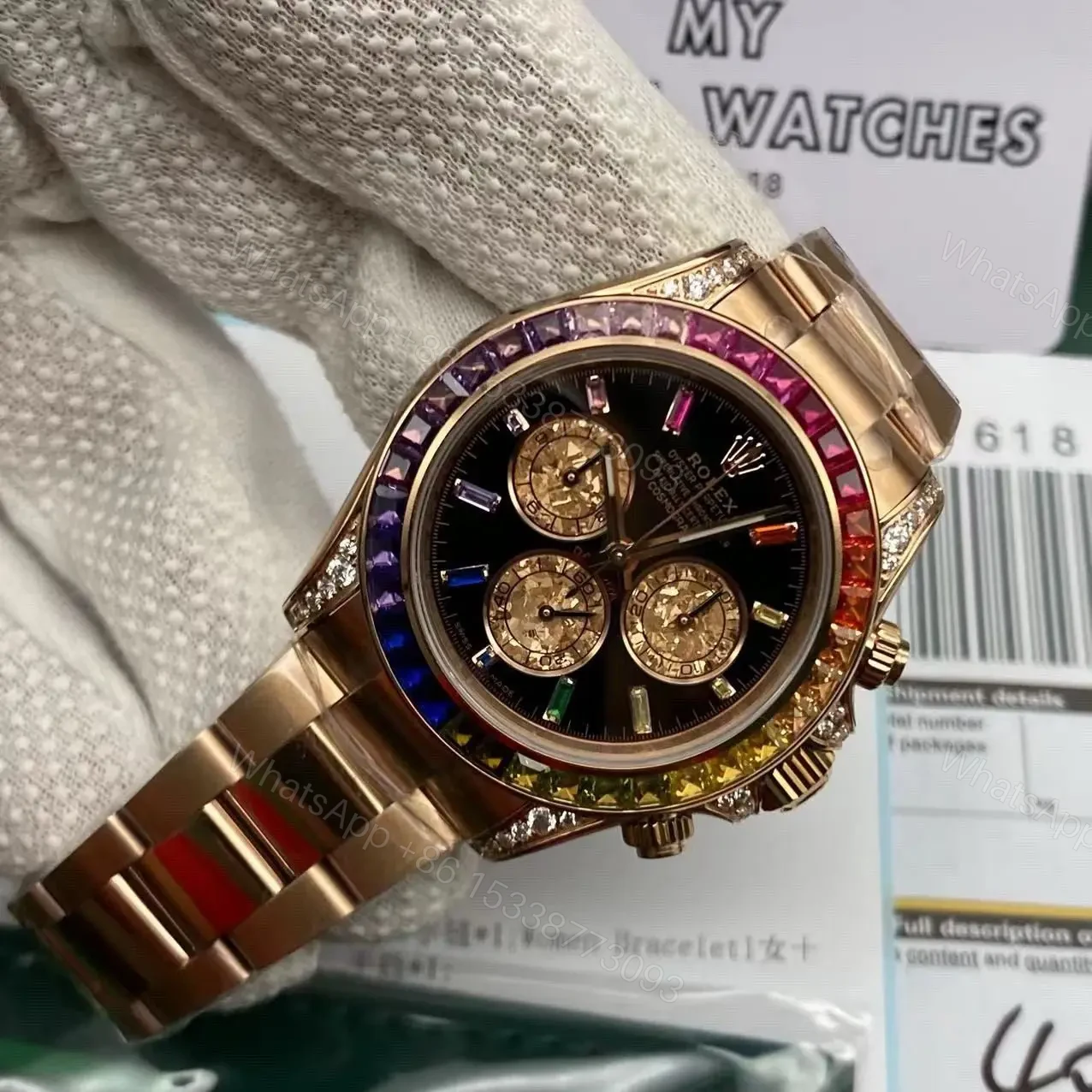View 3 of Super Clone Rainbow Rolex Daytona – Everose