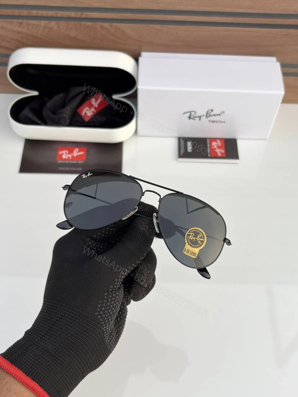 View 4 of First Copy Rayban Aviator 3026 Full Black Glass Quality