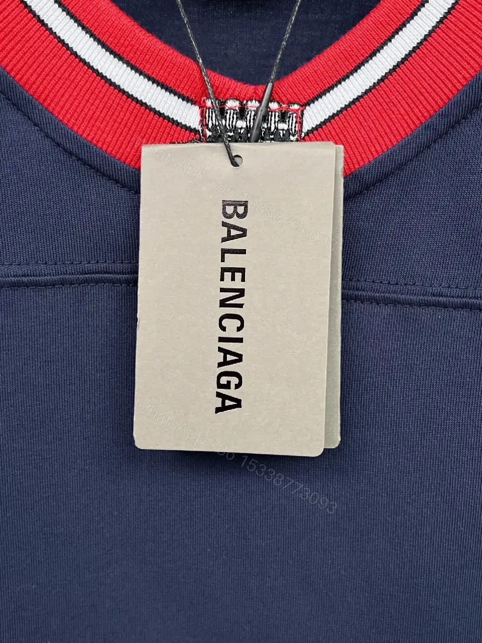 View 2 of Navy Jersey with Bold Logo, Red Trim, Luxe Streetwear
