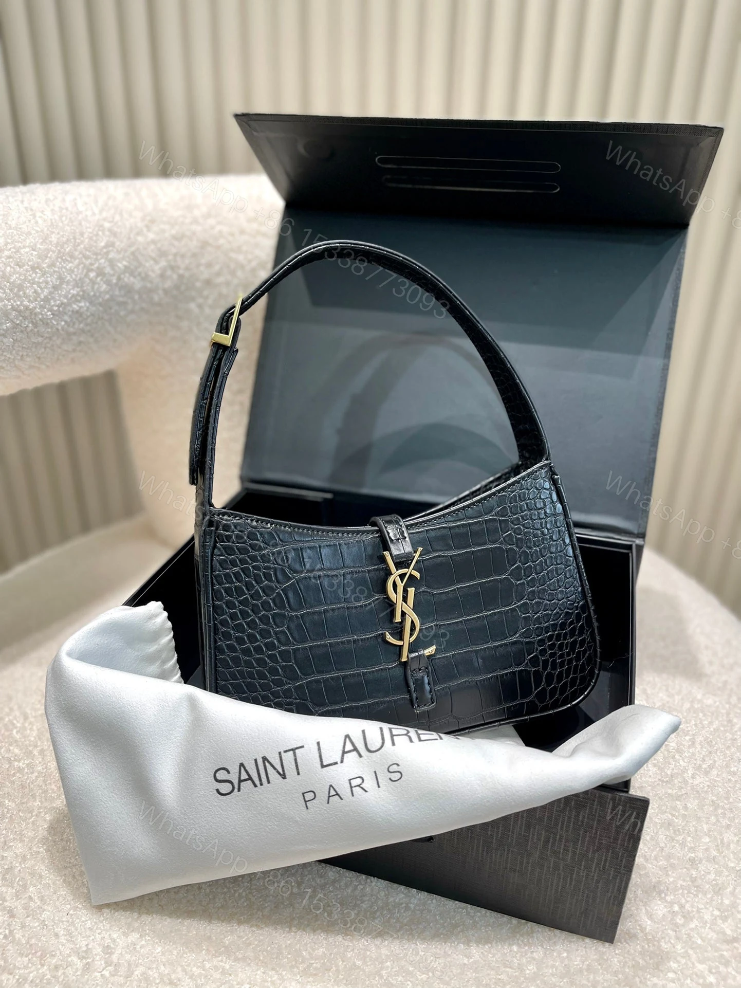 View 3 of Ysl Hobo Bag Crocodile Embossed