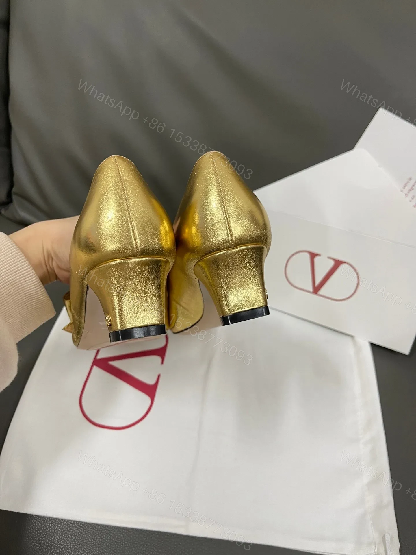 View 2 of Valentino Women Gold Leather Bow Detail Pumps