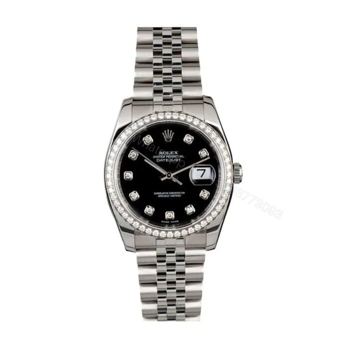 Rolex Datejust 116234 Super Clone : White Rolesor Fluted Bezel Black Dial 36mm — view 1