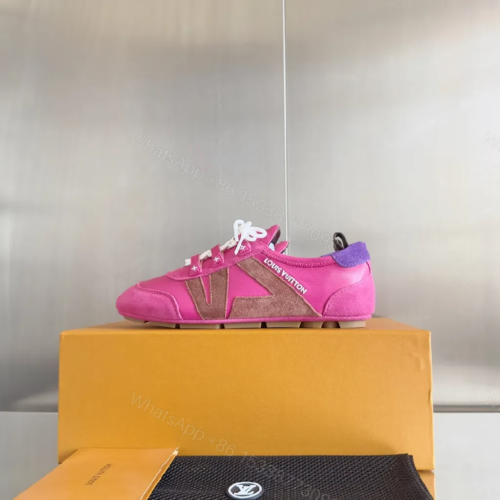 View 4 of Vibrant Pink Leather Sneaker with Signature Hardware