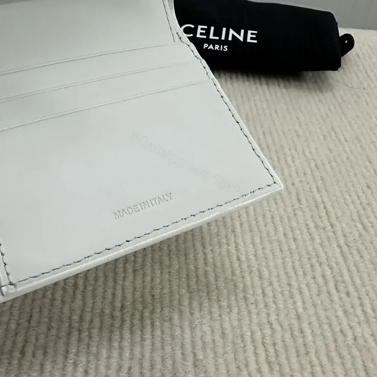 View 3 of Compact White Leather Wallet with Signature Hardware Minimalist Luxury