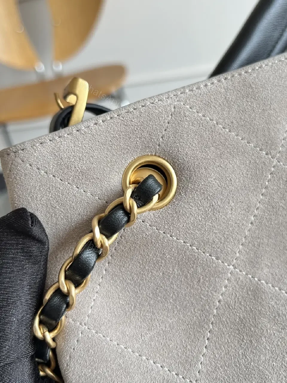 View 10 of Two-Tone Quilted Luxury Tote with Chain Detail Bag