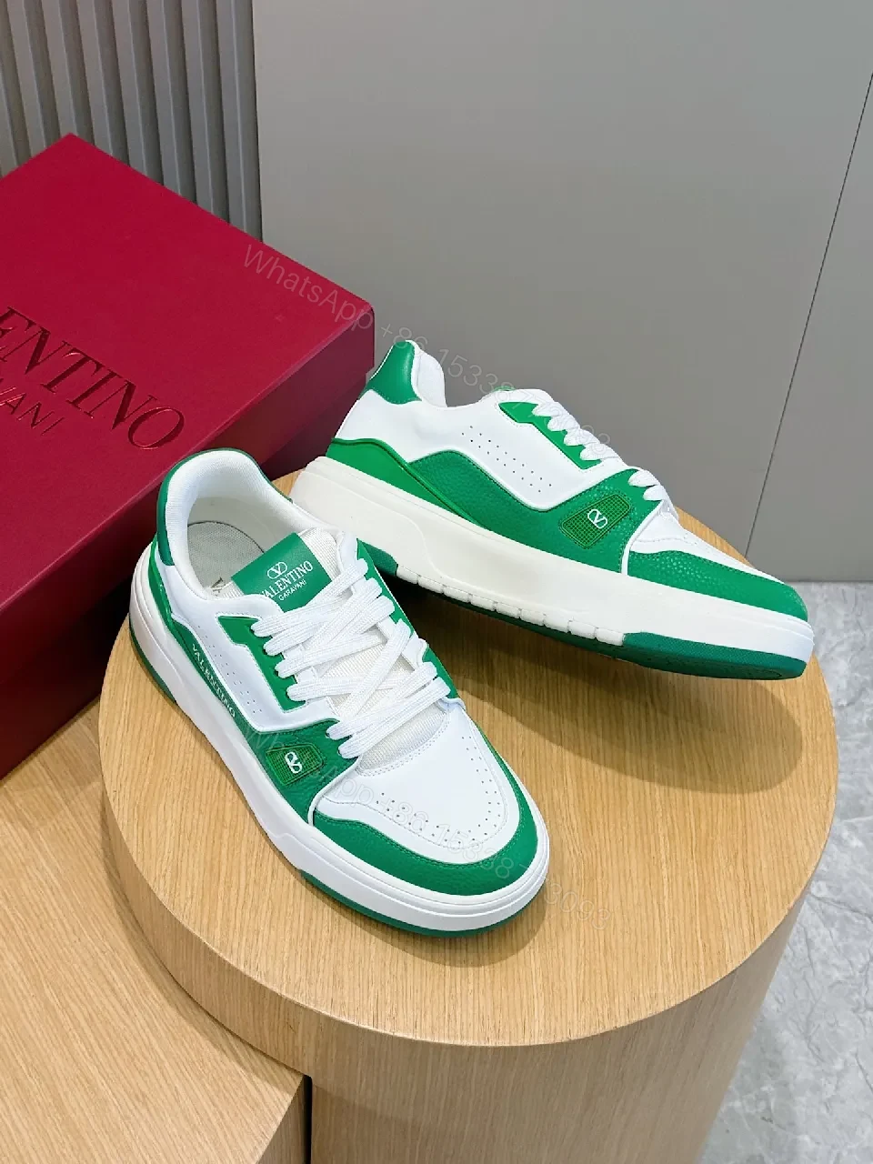 View 5 of Green & White Leather Sneakers | Luxury Casual Comfort
