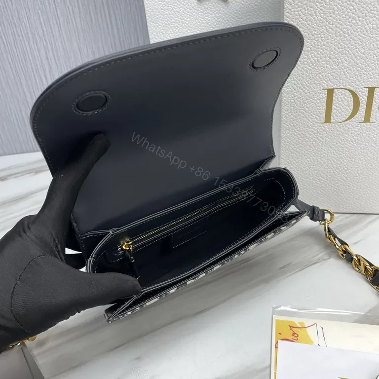 View 6 of Chic Dior-Inspired Canvas & Leather Shoulder Bag