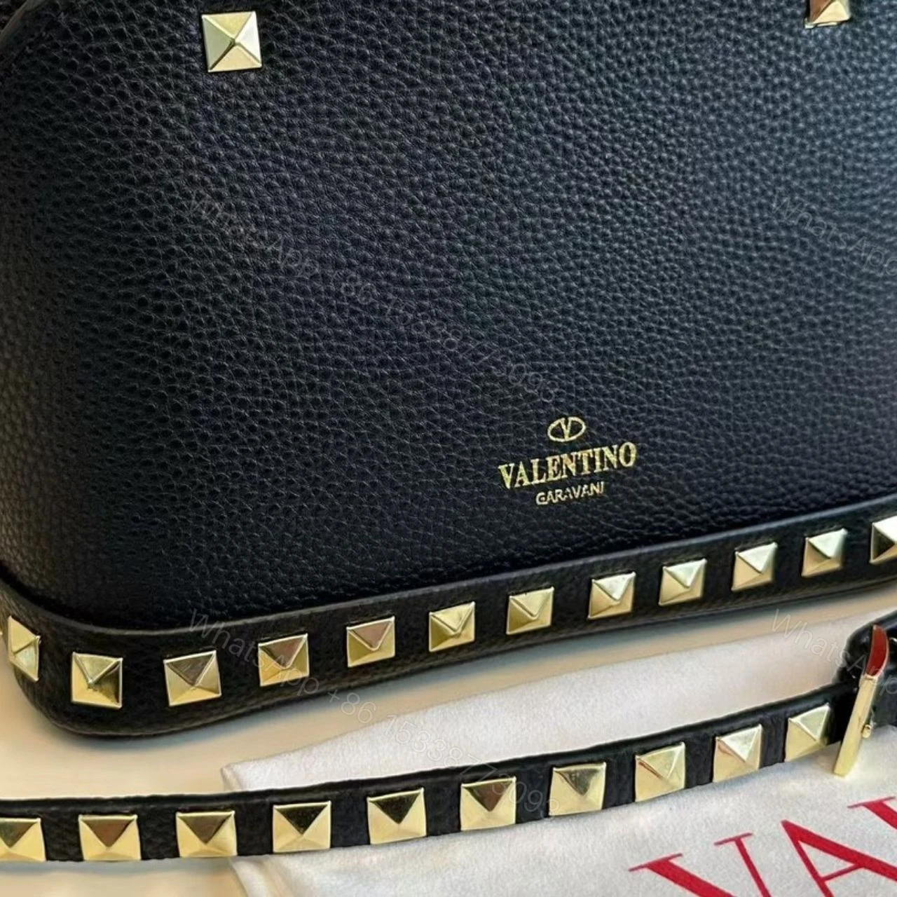 View 7 of VALENTINO GARAVANI ROCKSTUD HANDBAG IN GRAINY CALFSKIN BLACK 21CM