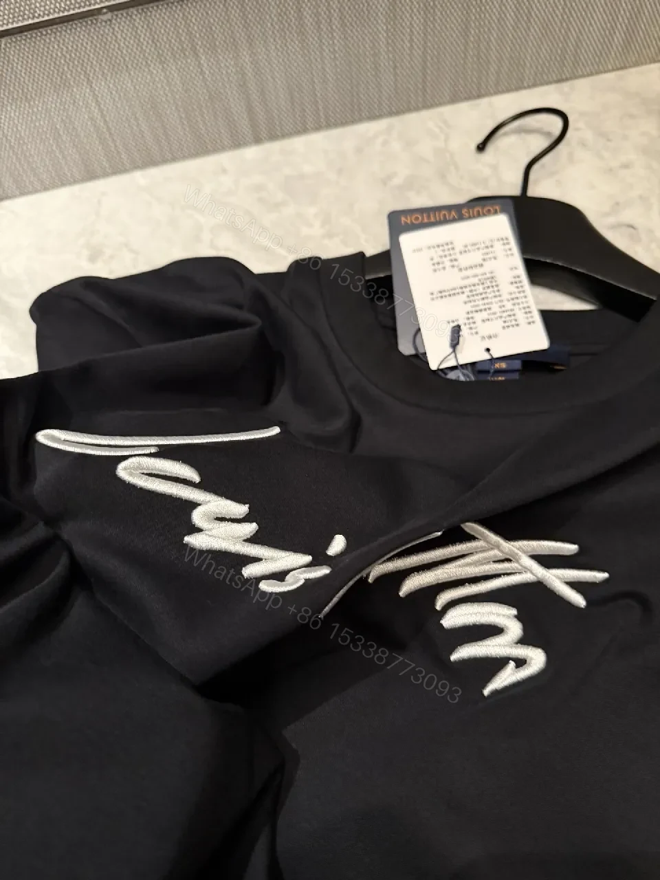 View 2 of Black Cotton Tee with Signature Brushstroke Logo, Modern Fit, Premium Comfort