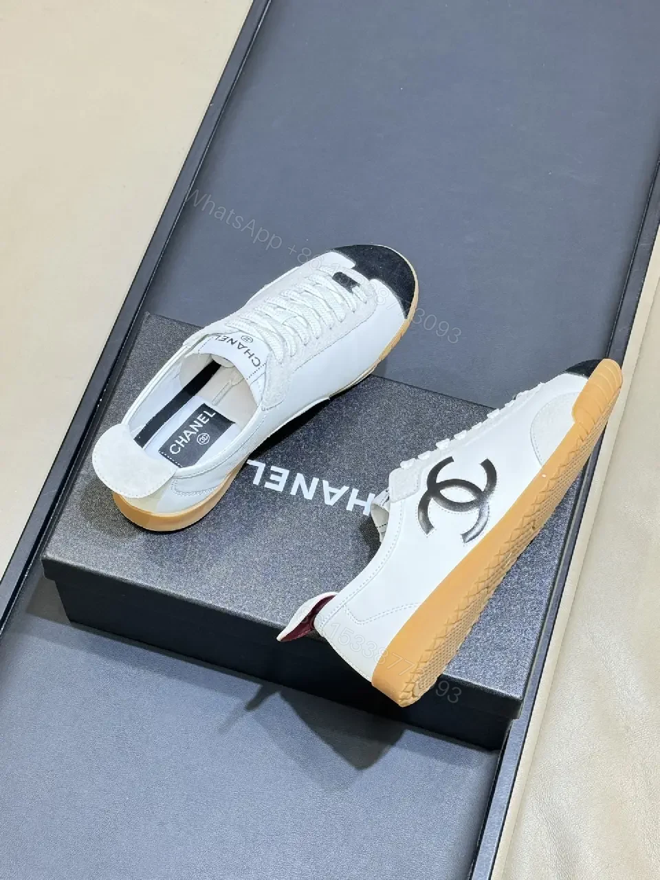 View 7 of Minimalist White Low-Top Trainers with Premium Trim and Gum Sole