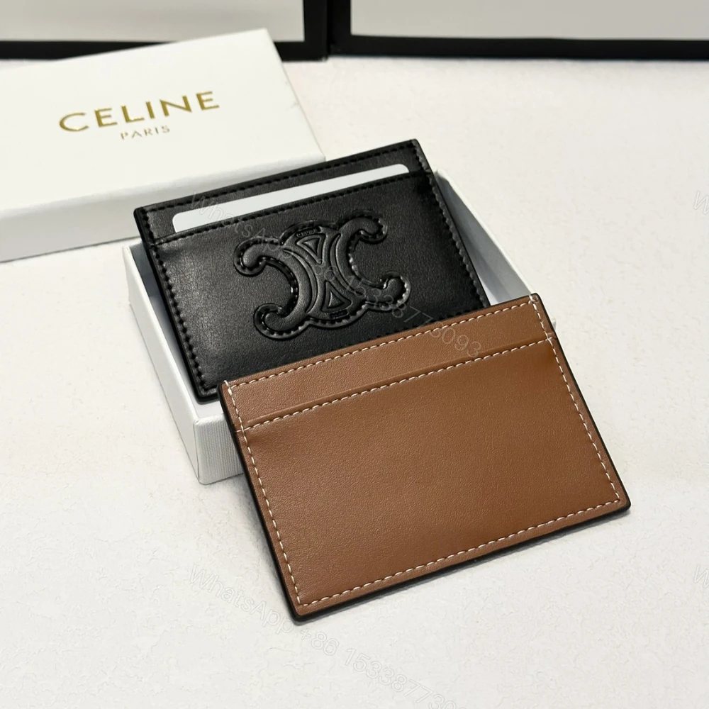 View 7 of CELINE CARD HOLDER IN SMOOTH LAMBSKIN TAN BLACK 9CM