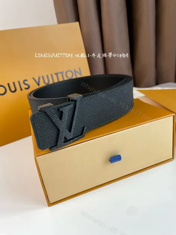 View 2 of Black Leather Belt LV Signature Buckle â€“ 40mm, Calfskin, Minimalist Luxury