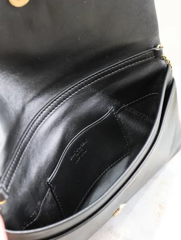 View 4 of Elegant Black Leather Clutch with YSL Gold Emblem - Night-Ready, All-Day Confidence