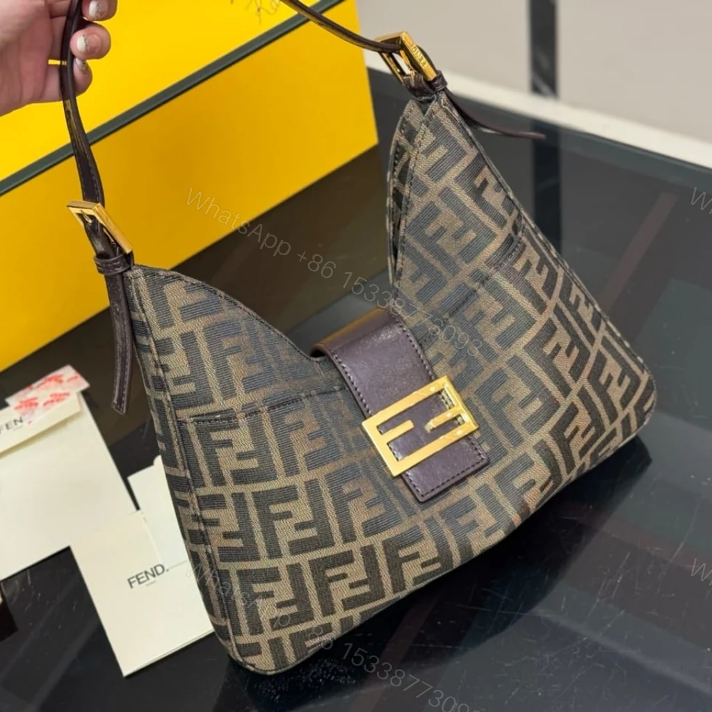View 3 of Fendi Zucca Baguette Canvas Leather Shoulder Bag Dark Brown 30cm
