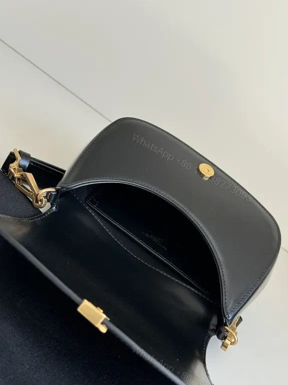 View 9 of Saint Laurent Black Leather Shoulder Bag with Gold Hardware
