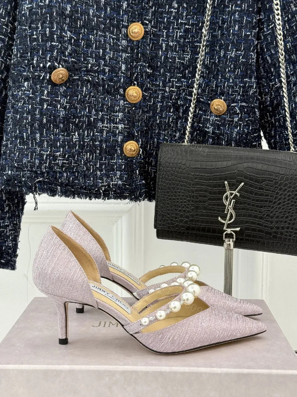 View 7 of Lavender Pearl Embellished Pointed-Toe Heels, Luxe