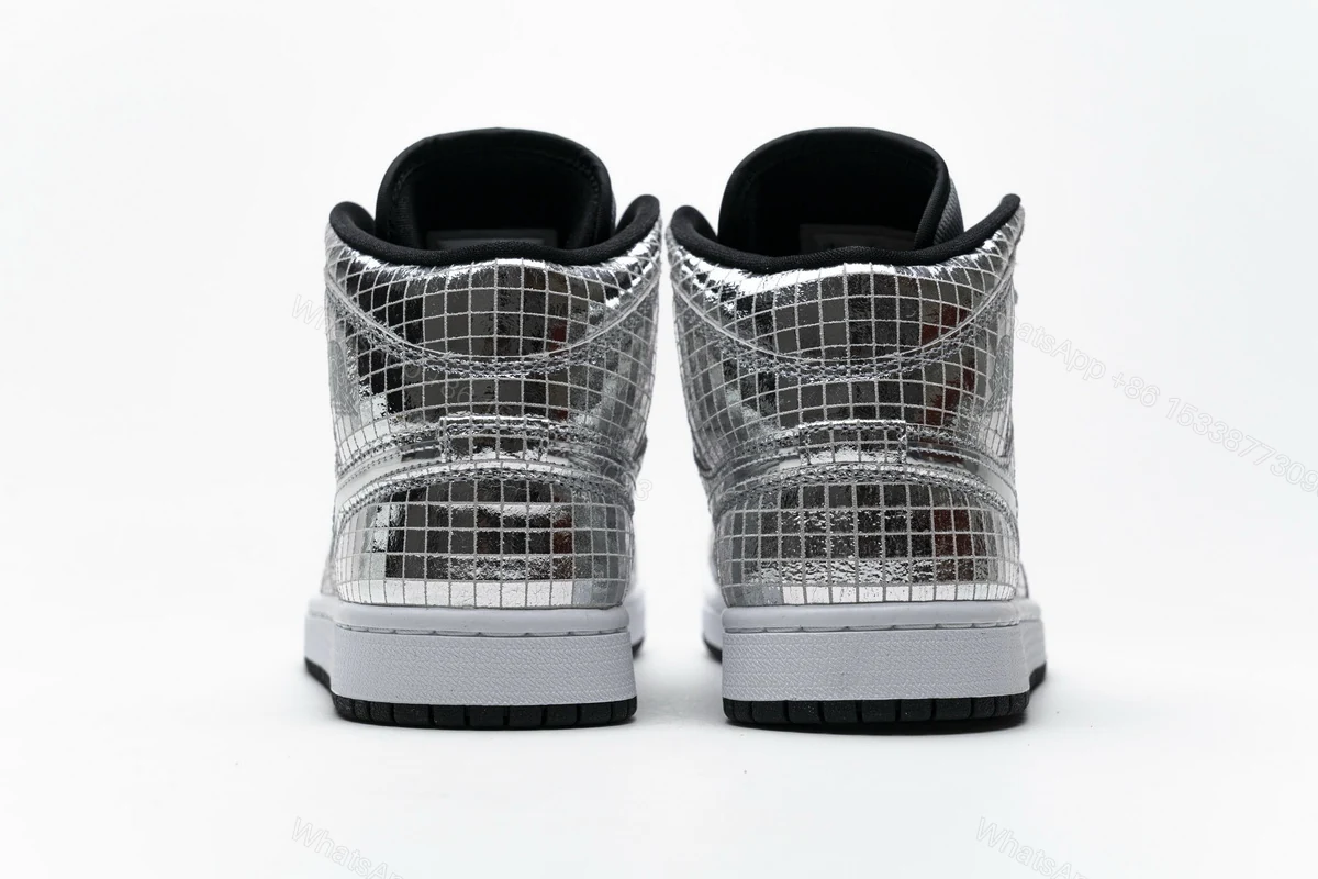View 4 of Air Jordan 1 Mid SE Disco Metallic Silver (W) CU9304-001