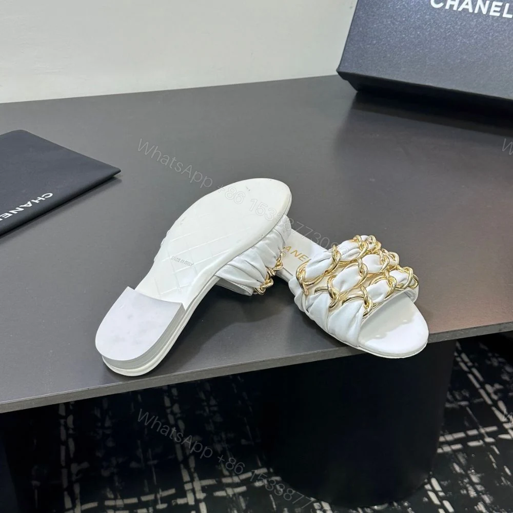 View 7 of Chanel Slide Sandals Gold Chain White