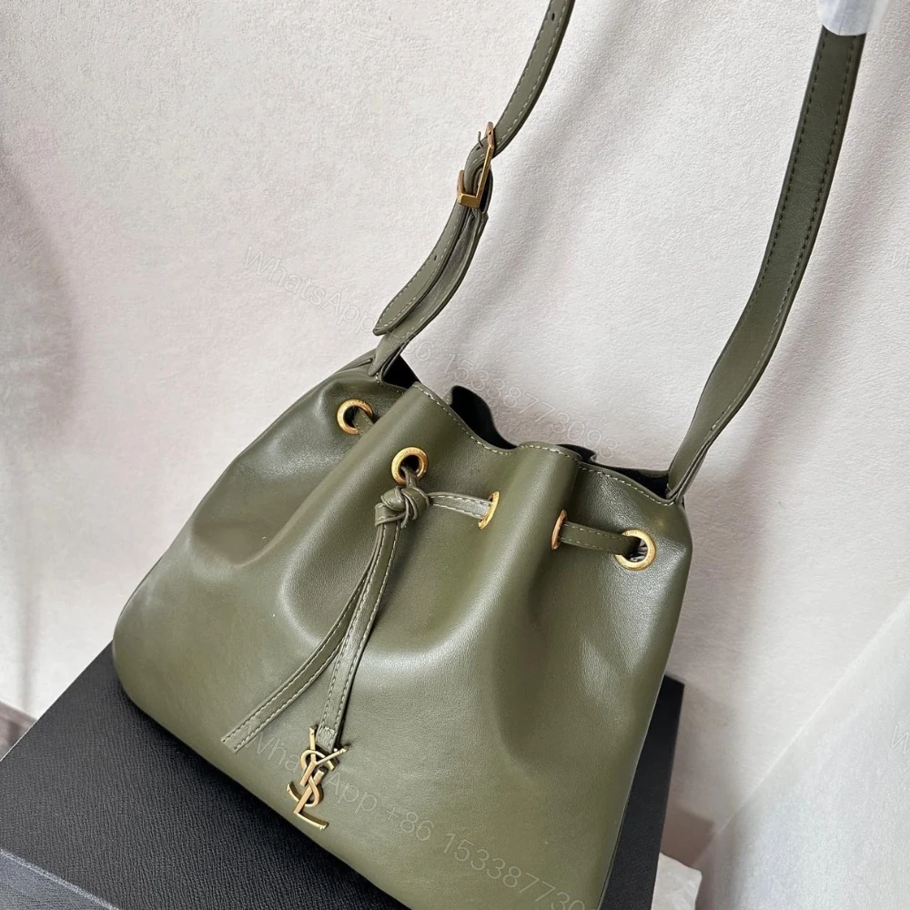 View 2 of Saint Laurent Paris VII Medium Flat Hobo Bag In Smooth Army Green 28Cm