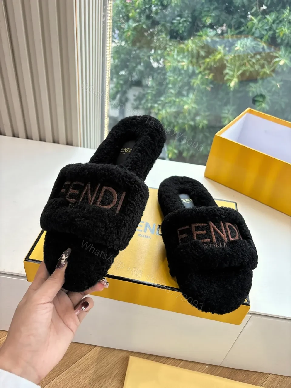 View 3 of Soft Plush Texture Slides: Luxe Open-Toe Comfort