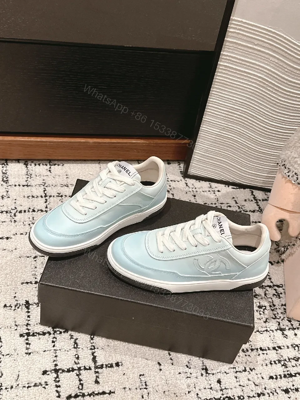View 4 of Light-blue Leather Sneakers: Luxe Comfort, Versatile Style