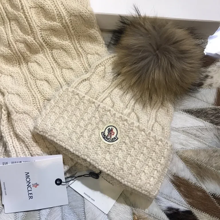 View 7 of Chic Moncler Knit Set: Cream Wool-Blend Scarf & Beanie