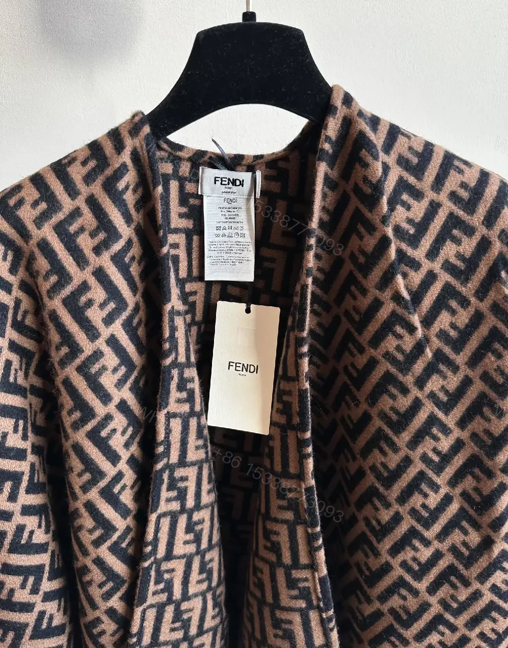 View 6 of Lux Knit Wrap: Monogram-Inspired, Two-Tone, Fringe Detail