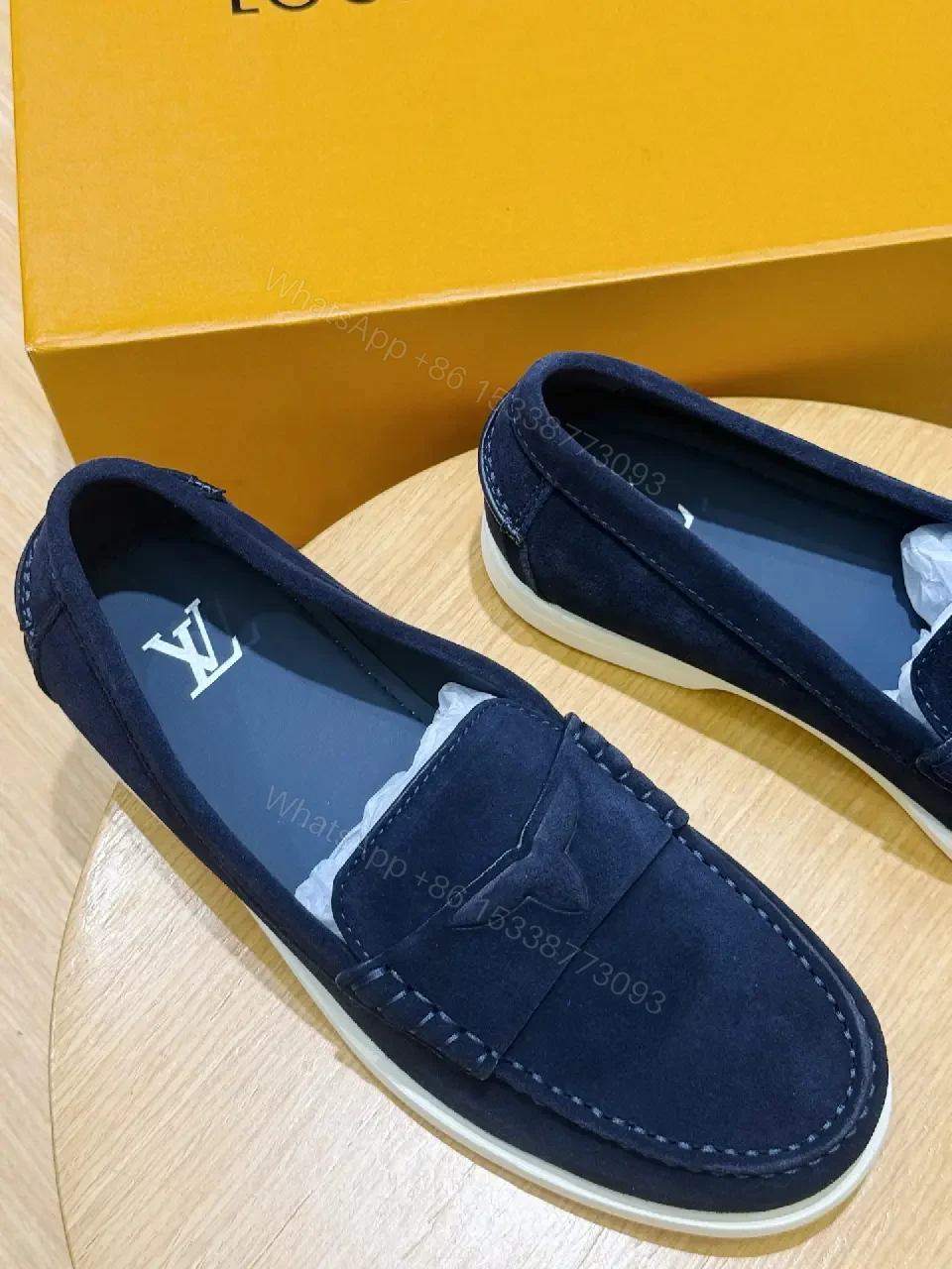 View 4 of Navy suede loafers with white sole for luxury everyday wear