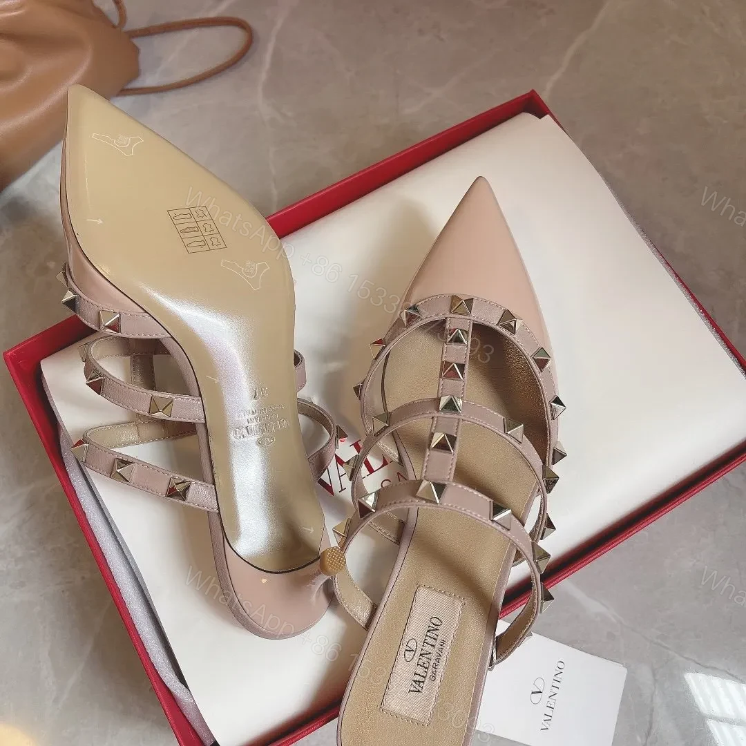 View 3 of Valentino Women Nude Patent Leather Studded Mules