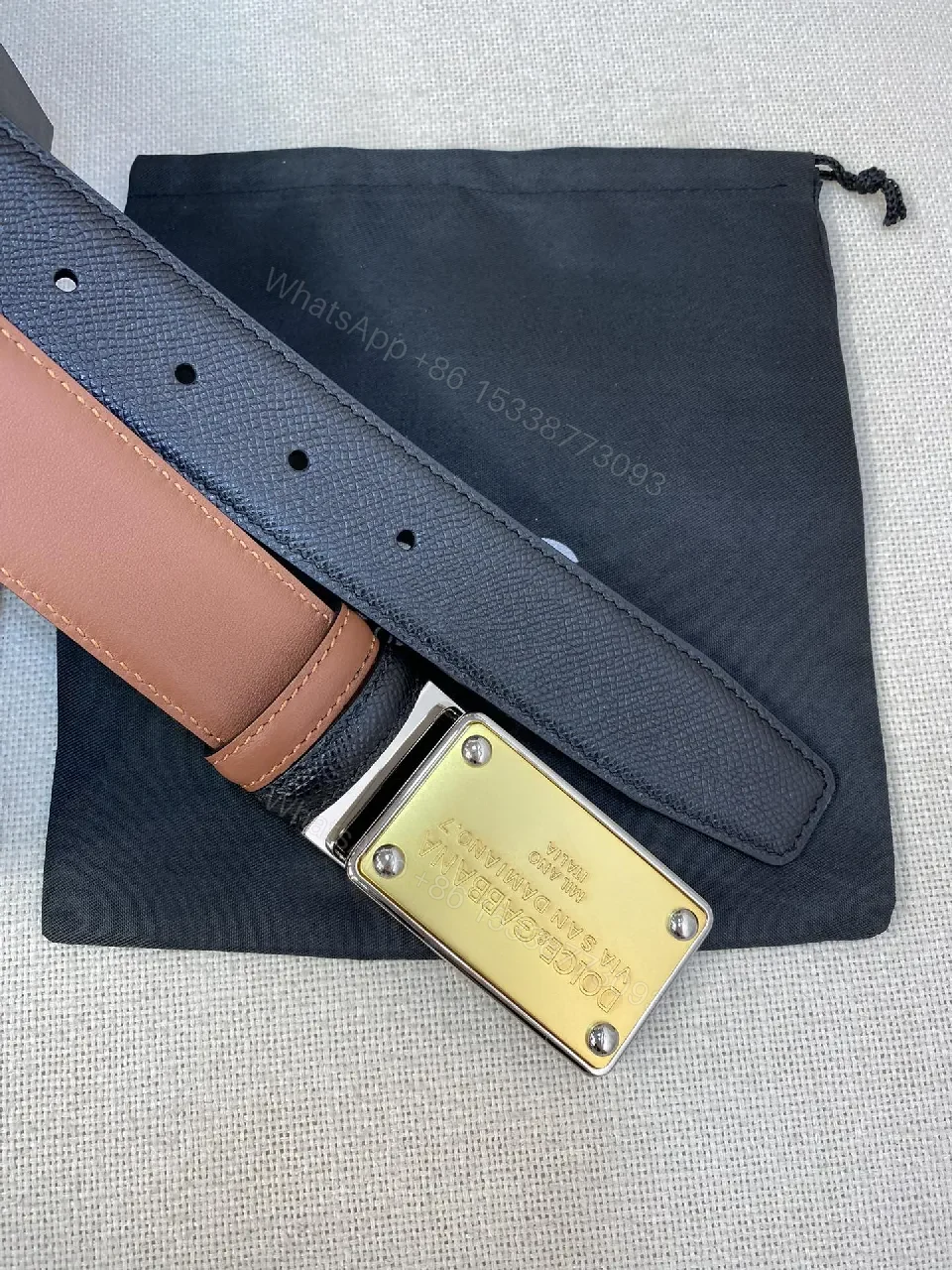 View 6 of Slim Leather Belt with Gold Plate Buckle - Luxury Everyday Accessory