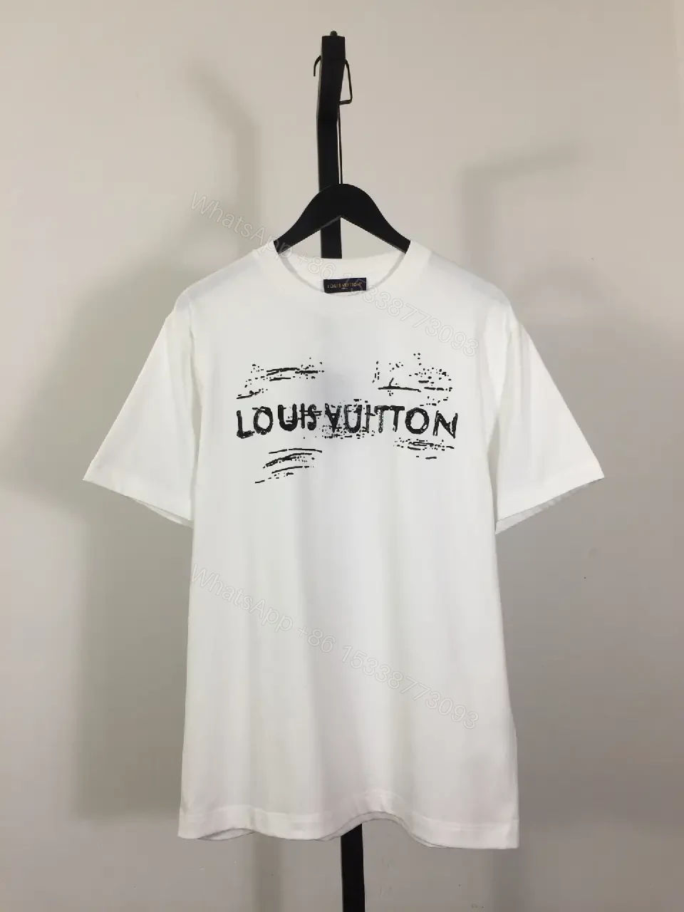 View 2 of White Cotton Graphic Tee with LV Brushwork - Relaxed Fit Tee