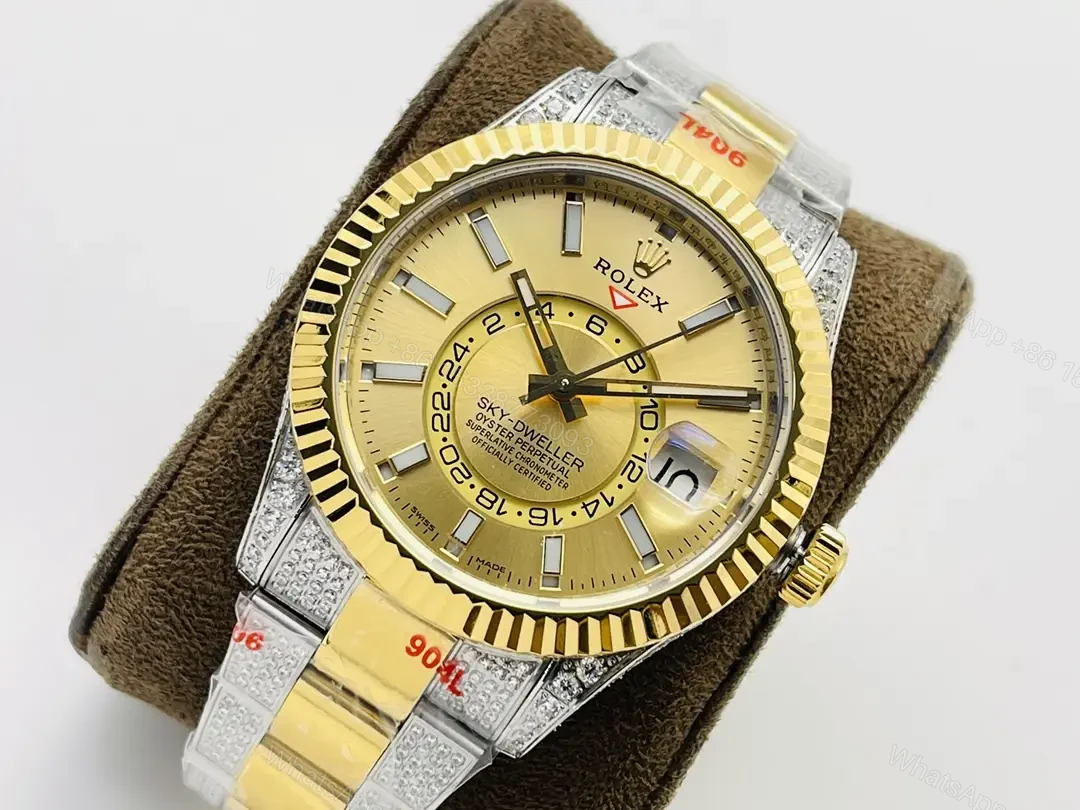 View 3 of Fake Rolex Sky-Dweller Champagne Diamond 42mm ROLEX-SKY-CHAMP-DIA-TT-42