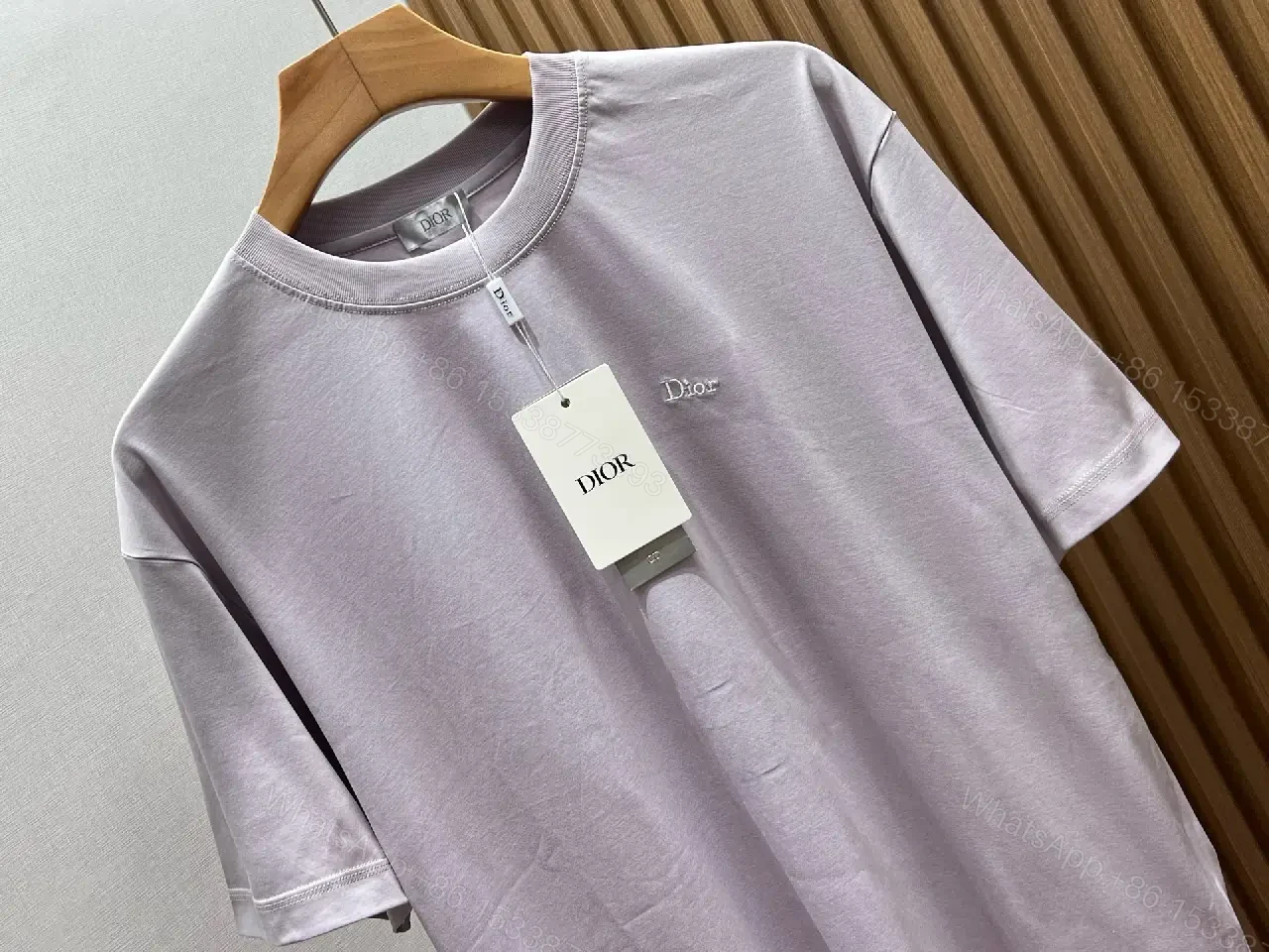 View 5 of Light Lavender-Gray Ribbed Crew-Neck Tee with Dior Logo (Relaxed)