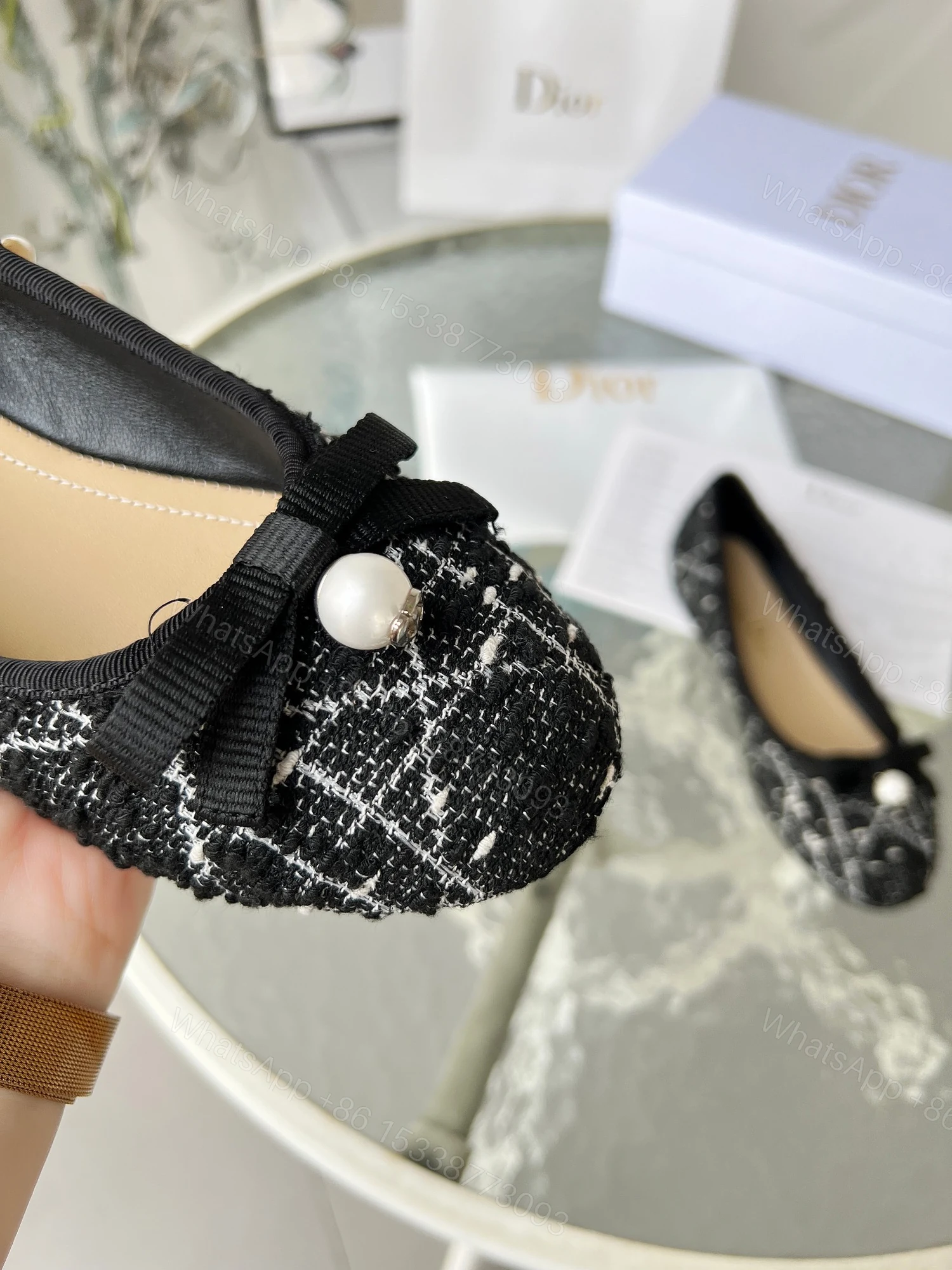 View 2 of DIOR BALLET FLAT CANNAGE TWEED BLACK AND WHITE KCB900CTG S17X