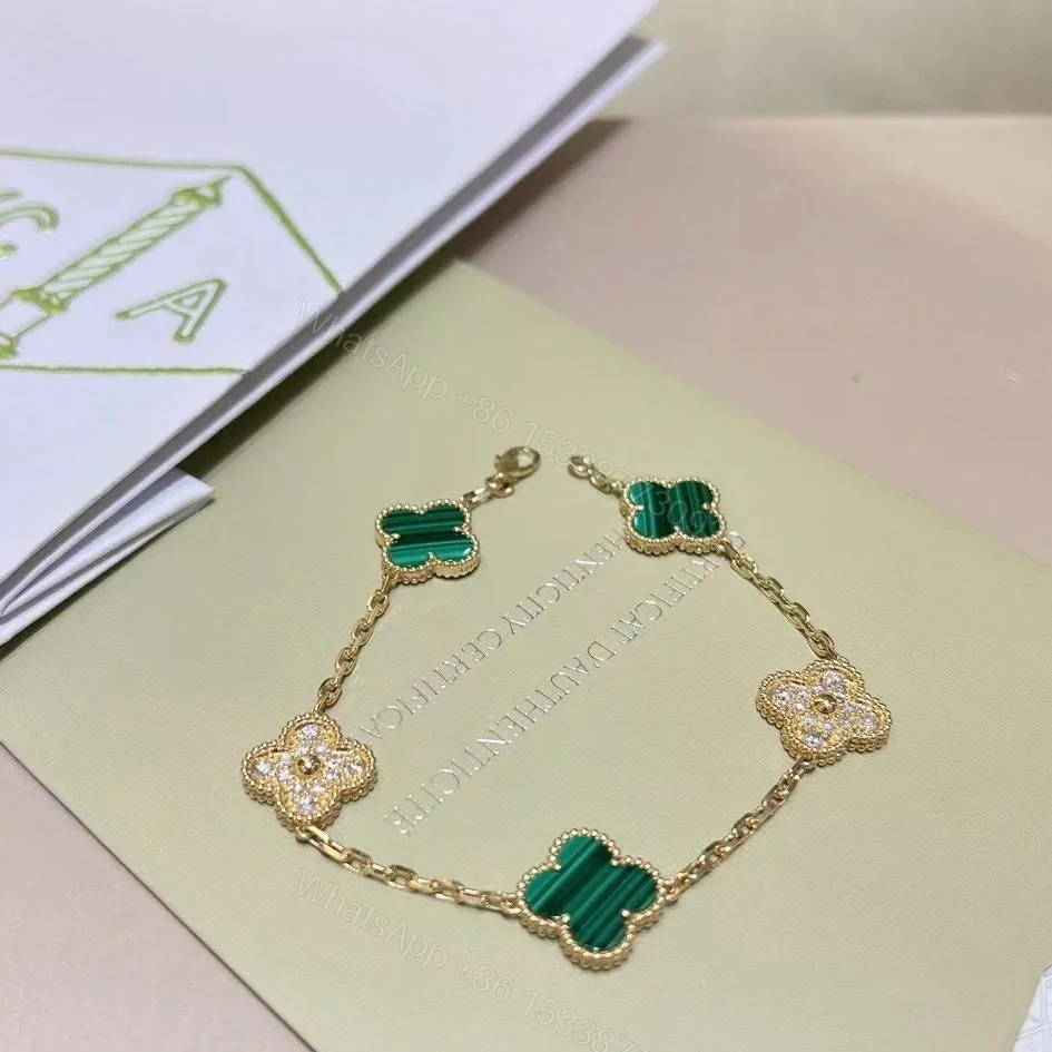 VCA Vintage Alhambra Bracelet, Yellow gold, Diamond, Malachite — view 1