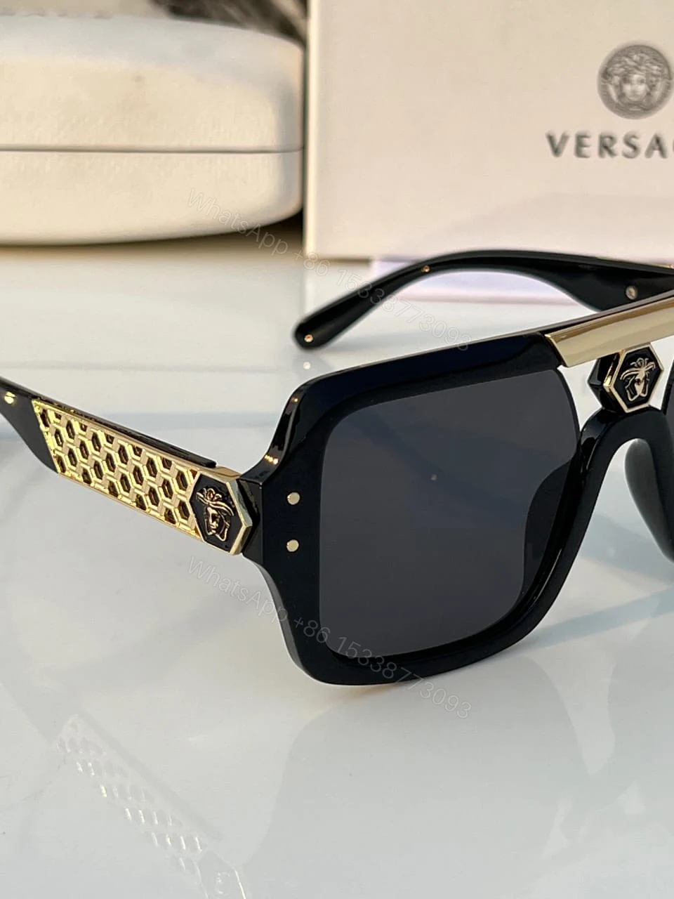 View 7 of Versace Rectangular Sunglasses Gray/Black