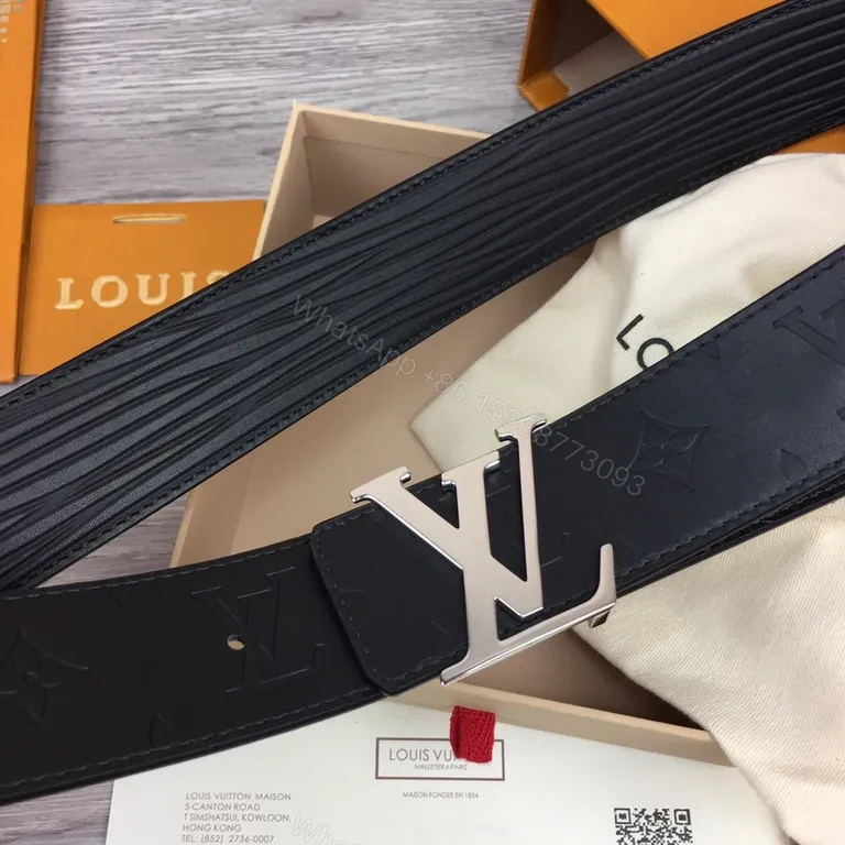 View 9 of Refined Black Calfskin Belt with LV Buckle â€“ Premium Style Finally