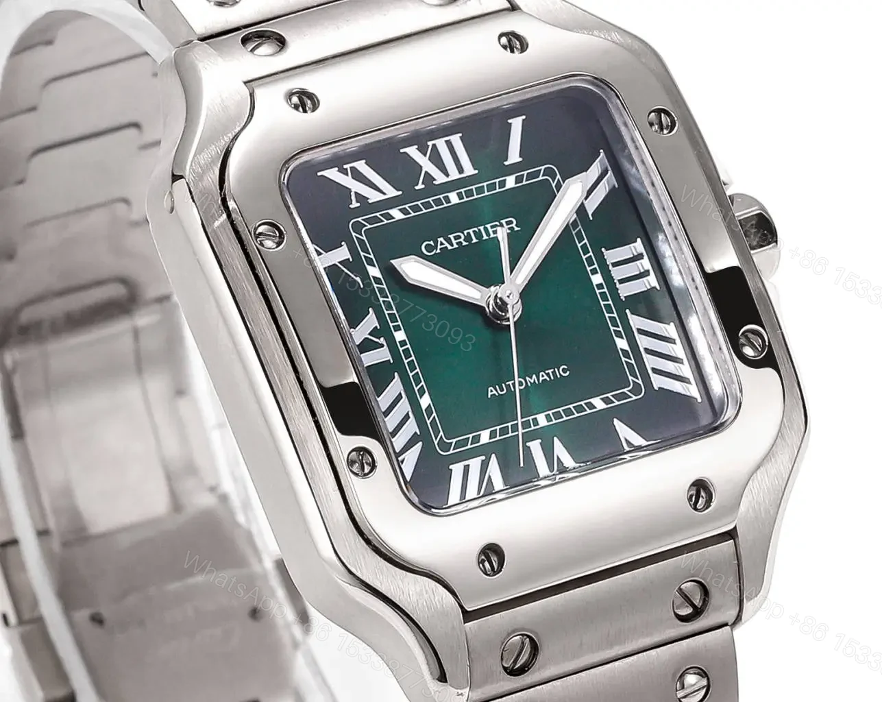 View 4 of Cartier super clone Santos Green Dial Diamond Steel Bracelet Premium 40MM RG-CARTIER-SANTOS-GRN-DIA-STL-40
