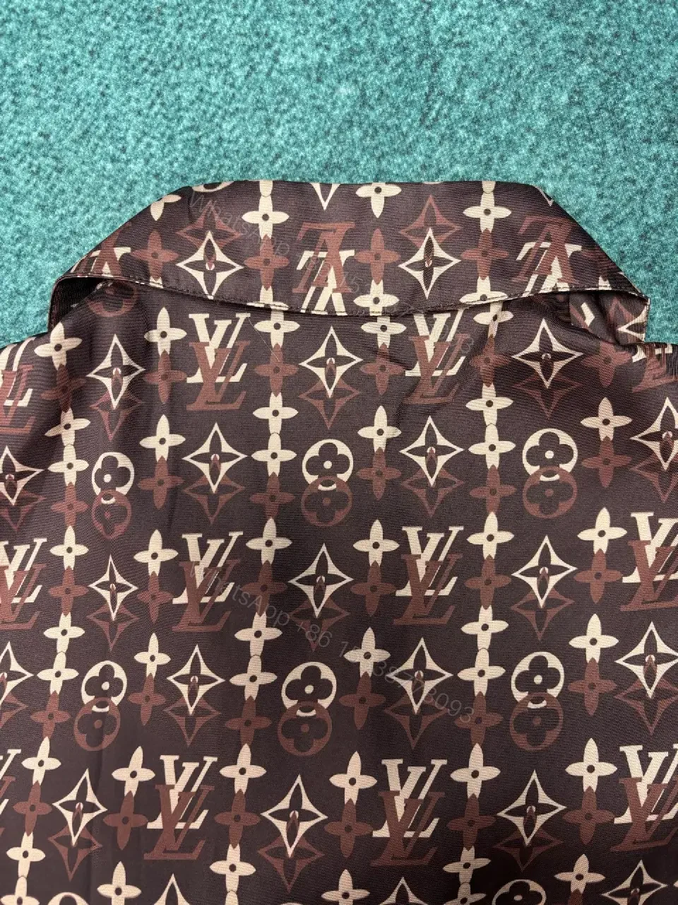 View 4 of Brown LV Monogram Short-Sleeve Shirt, Relaxed Button-Front Classic Style