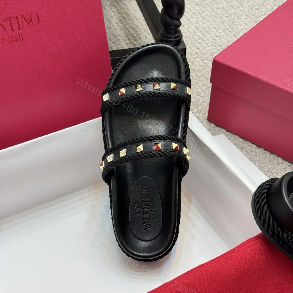 View 3 of Statement Leather Slide with Rope Trim Studs